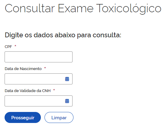 PORTAL DE SERVICOS SENATRAN - Exame Toxicológico