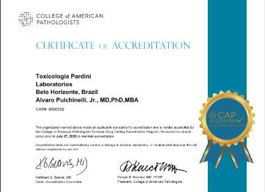 Certificate of Accreditation - CAP - Toxicologia Pardini